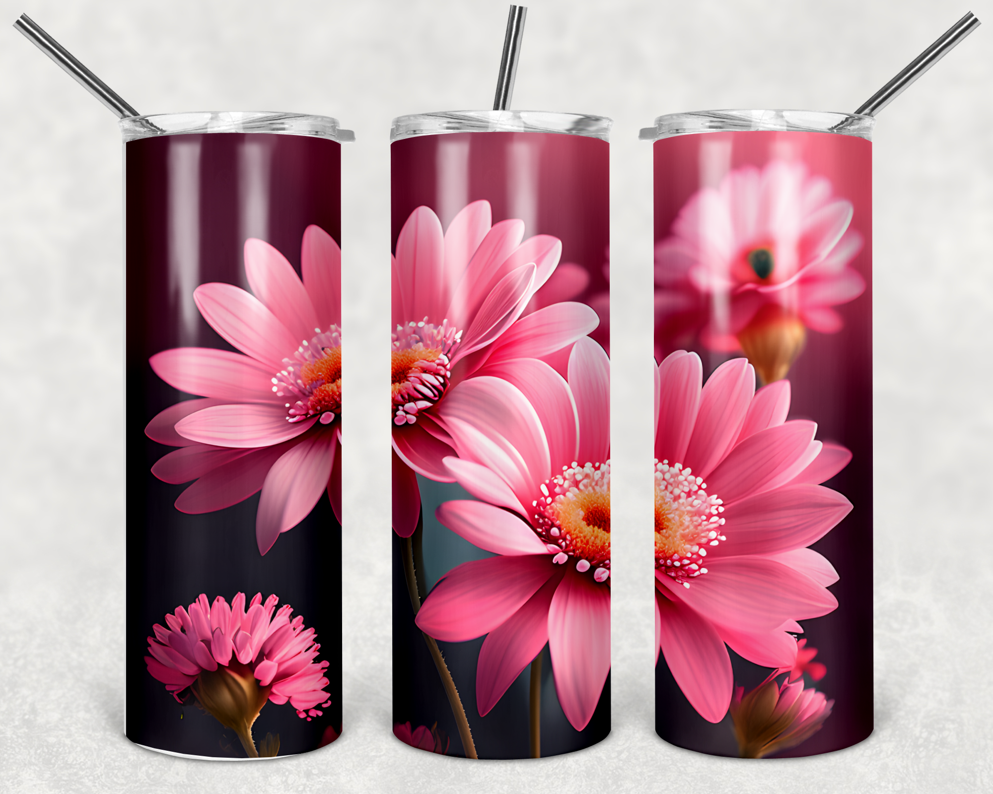 Daisy Flower Pink 20oz Skinny Tumbler Personalized