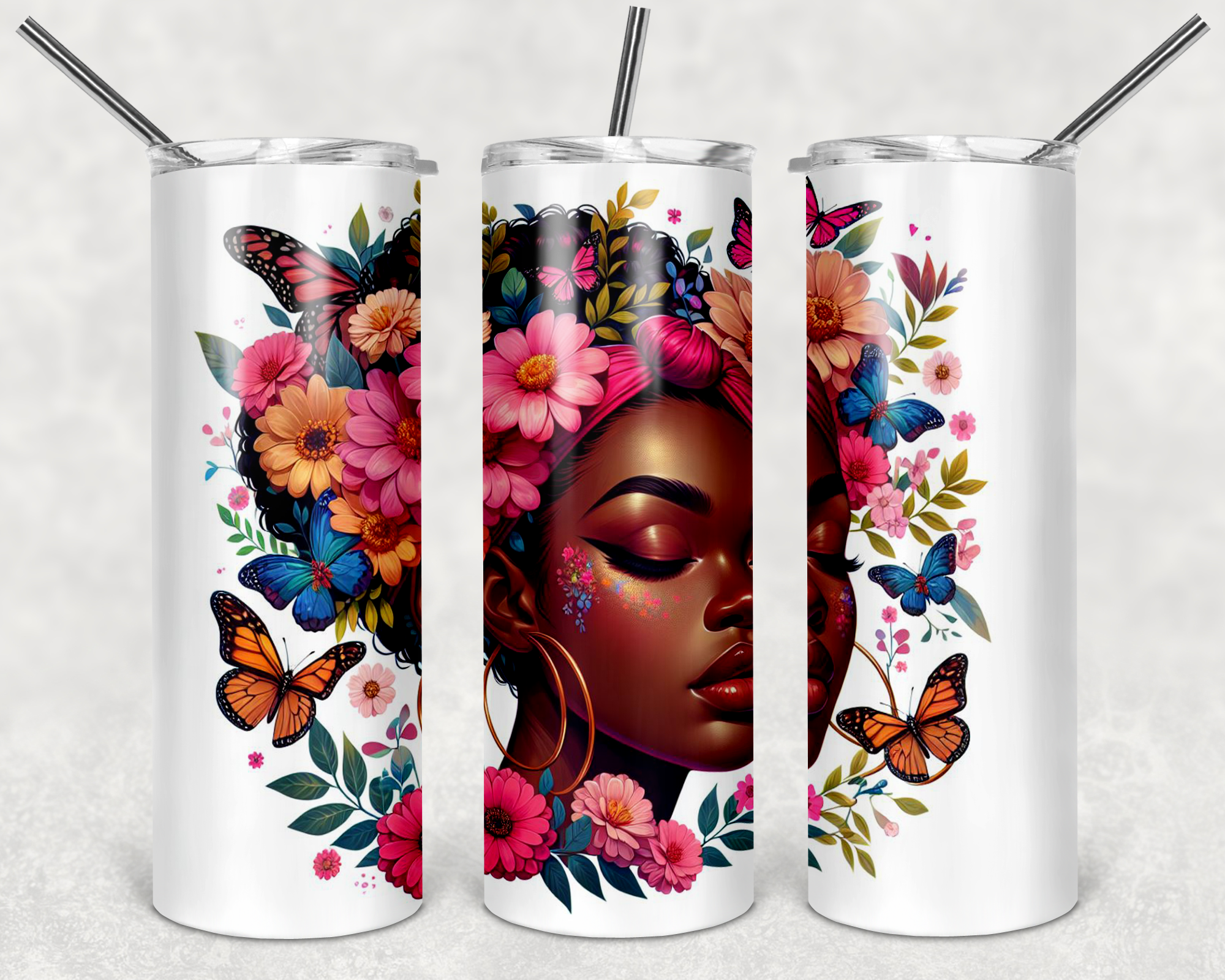Morena Flower Butterfly 20oz Skinny Tumbler Sublimation Designs