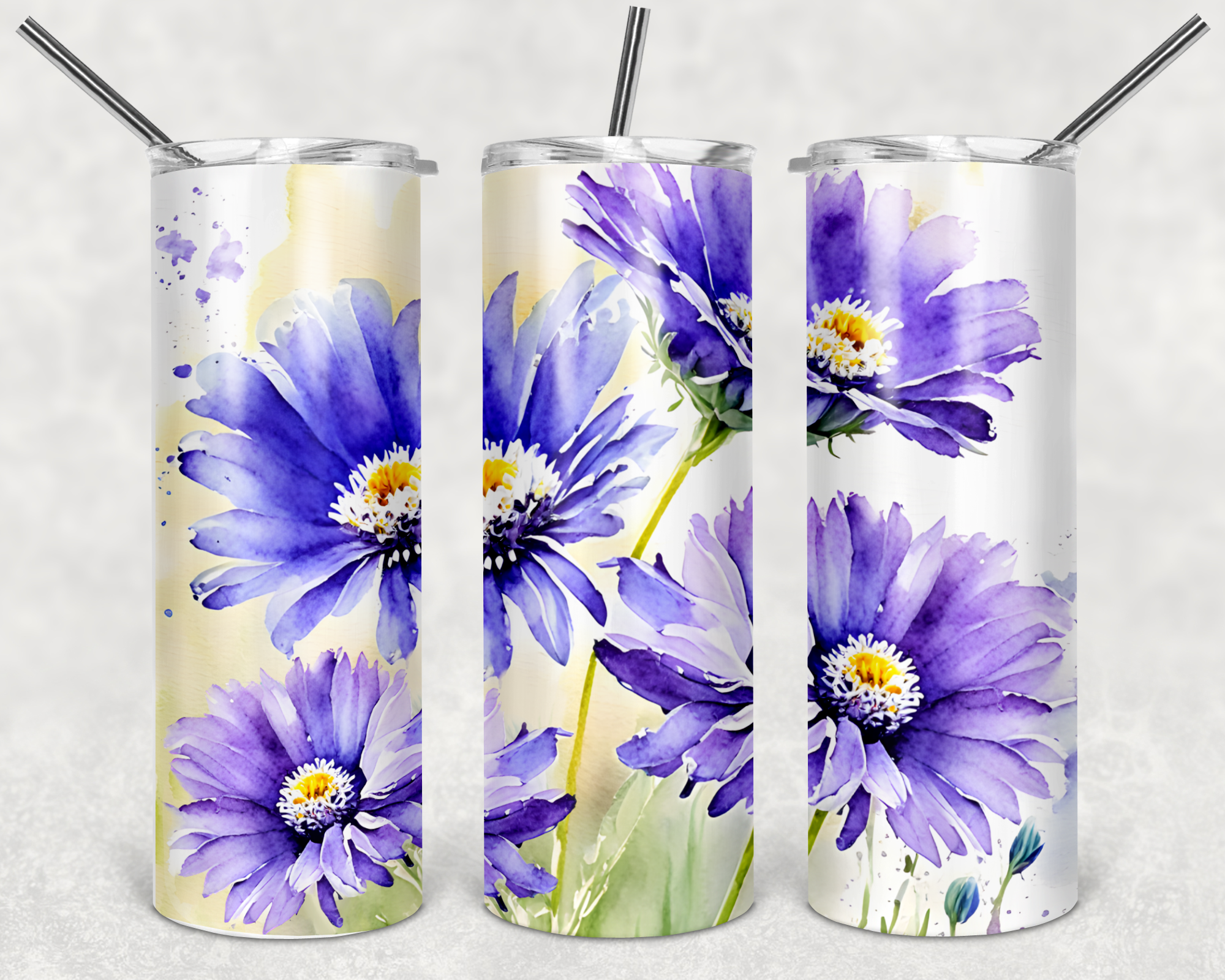 Watercolor Flower Purple 20oz Skinny Tumbler Personalized
