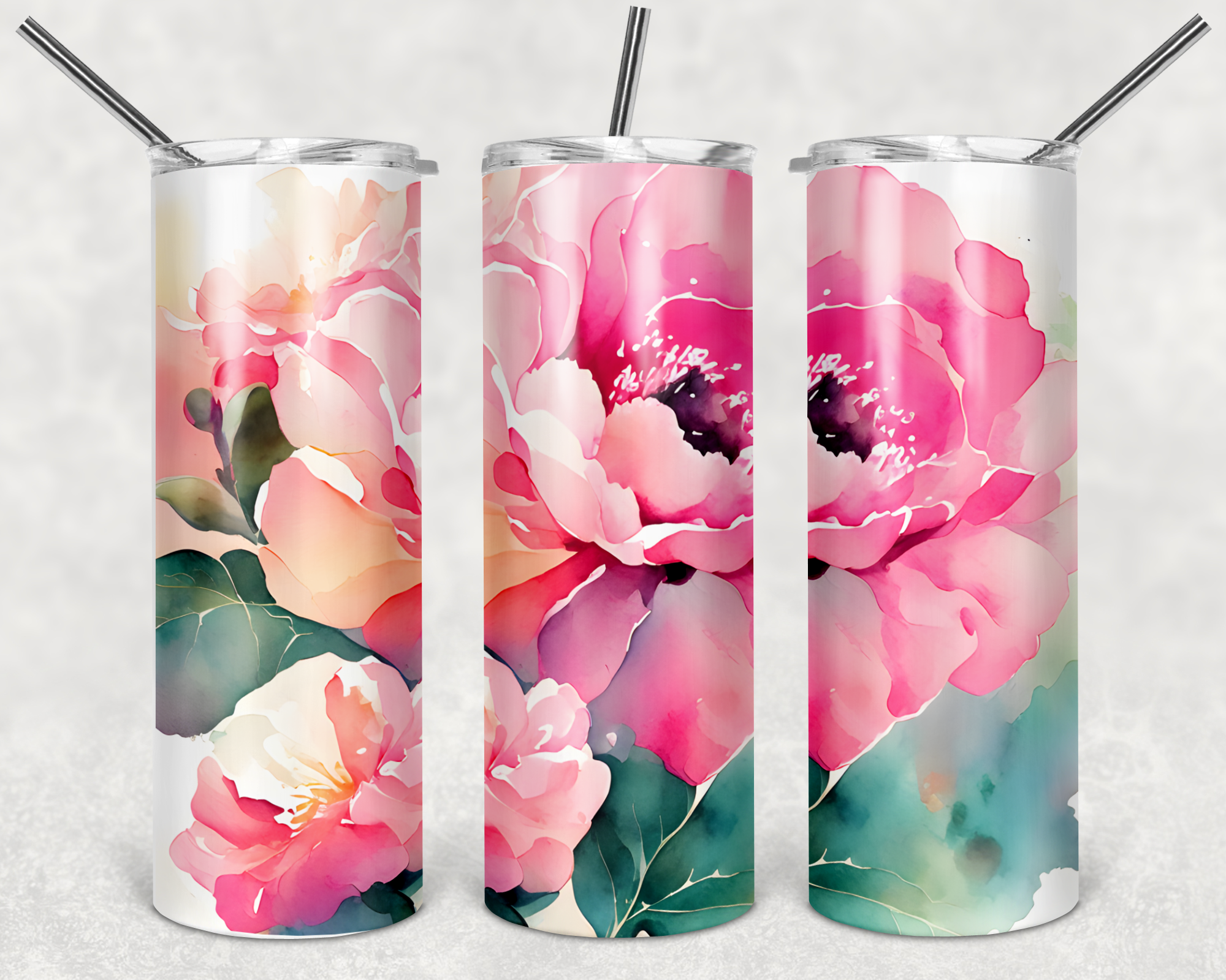 Watercolor Flower Rose 20oz Skinny Tumbler Personalized