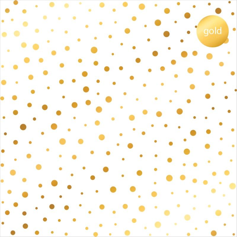 12 '' x 12 '' acetate sheet. 250 microns. Stamped with silver, gold and copper foil. Polka dot pattern.