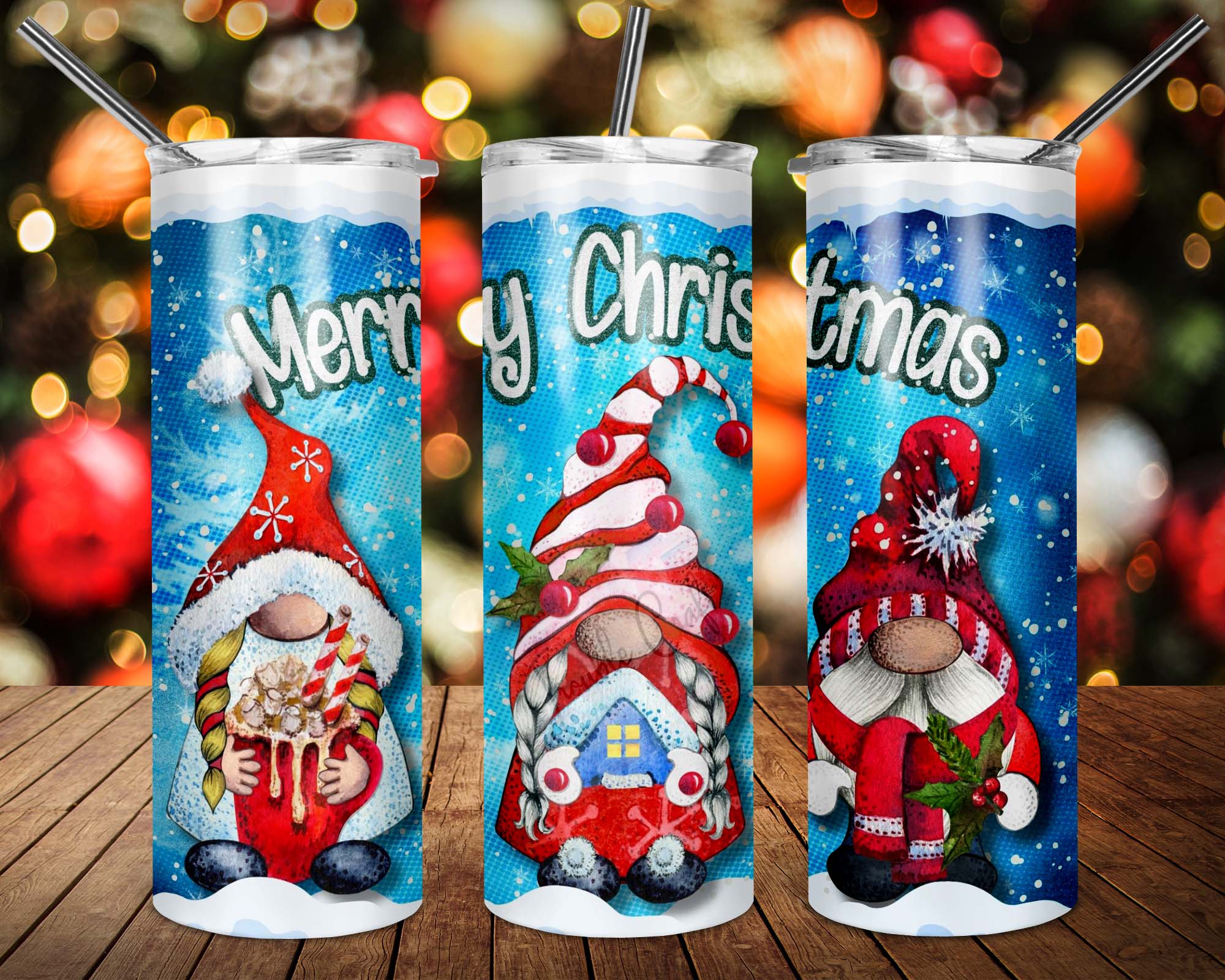 Gnomes Merry Christmas 20oz Skinny Tumbler Sublimation Designs