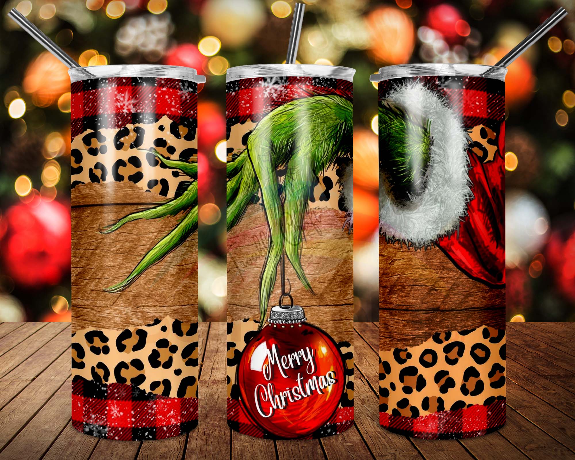 Merry Christmas Grinch Hand 20oz Skinny Tumbler Sublimation Designs