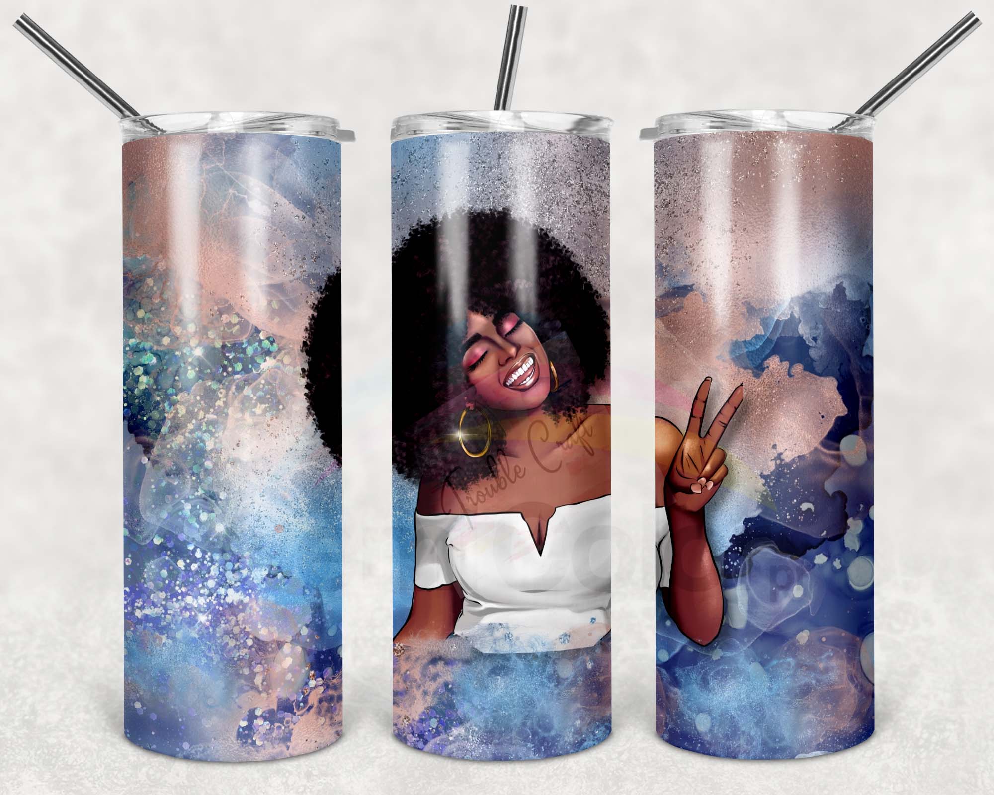 Woman Afro Black 20oz Skinny Tumbler Sublimation Design