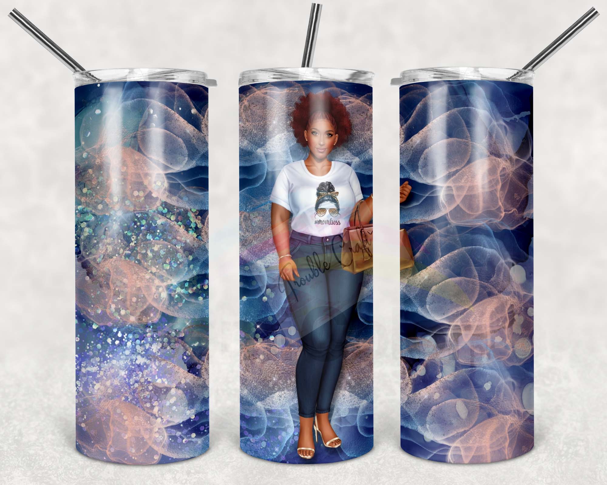 Woman Black Hair Brown 20oz Skinny Tumbler Sublimation Design