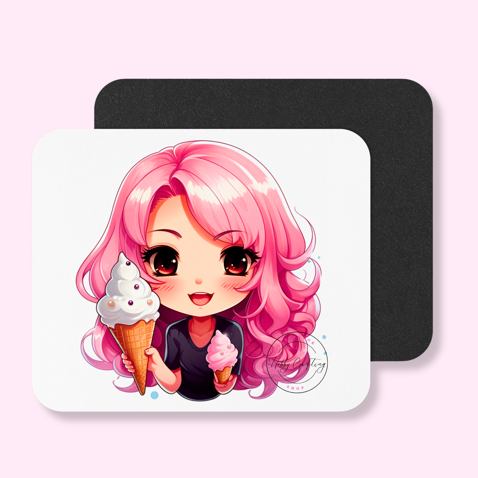 Sublimated Mouse Pad Girl Hair Pink-Ice Cream