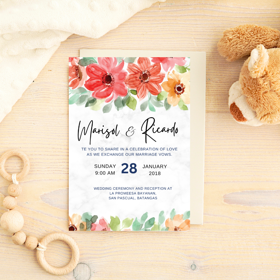 Wedding Invitation With Floral Watercolor