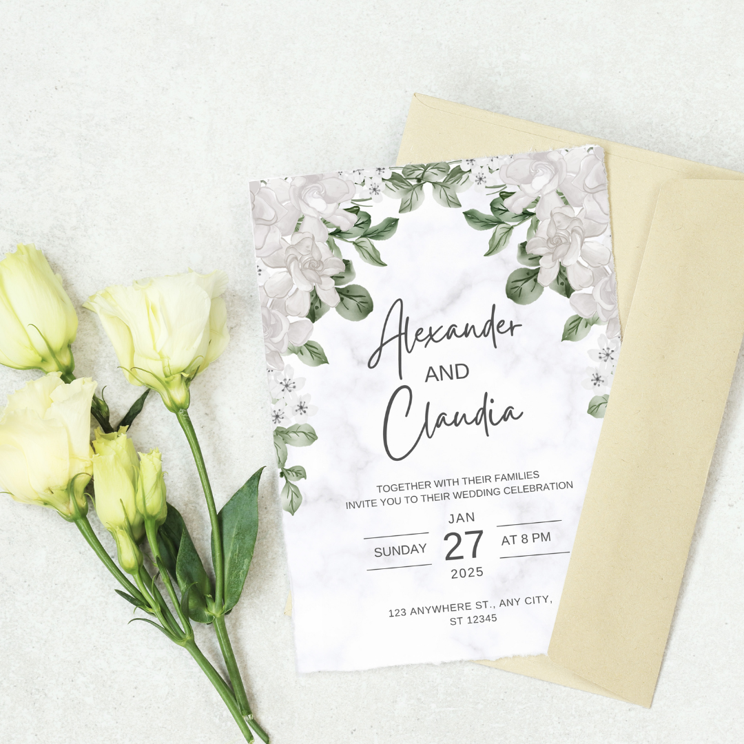 Floral  White Wedding Invitations, Instant Download Printable