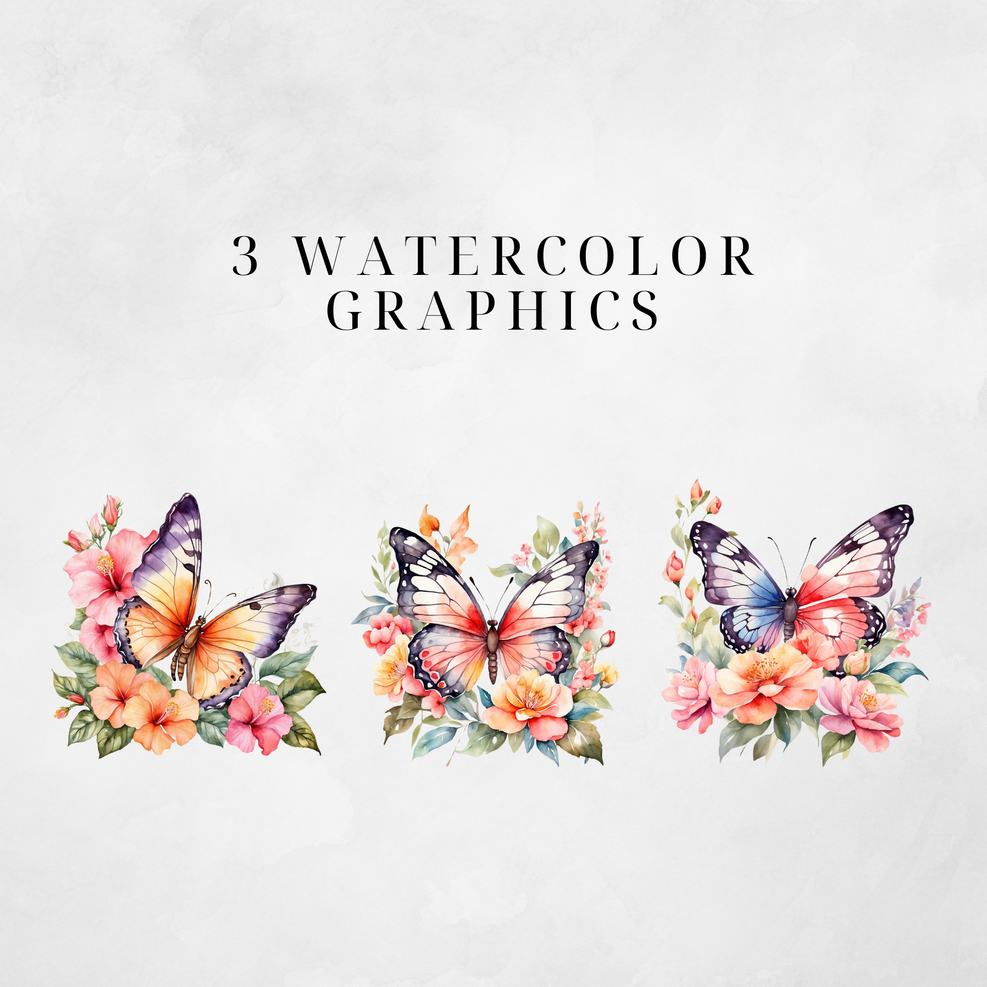 Elegant and Colorful Butterfly Clipart, Rainbow Watercolor Butterflies And Flowers Bundle, transparent png, Butterfly Wings, Commercial use