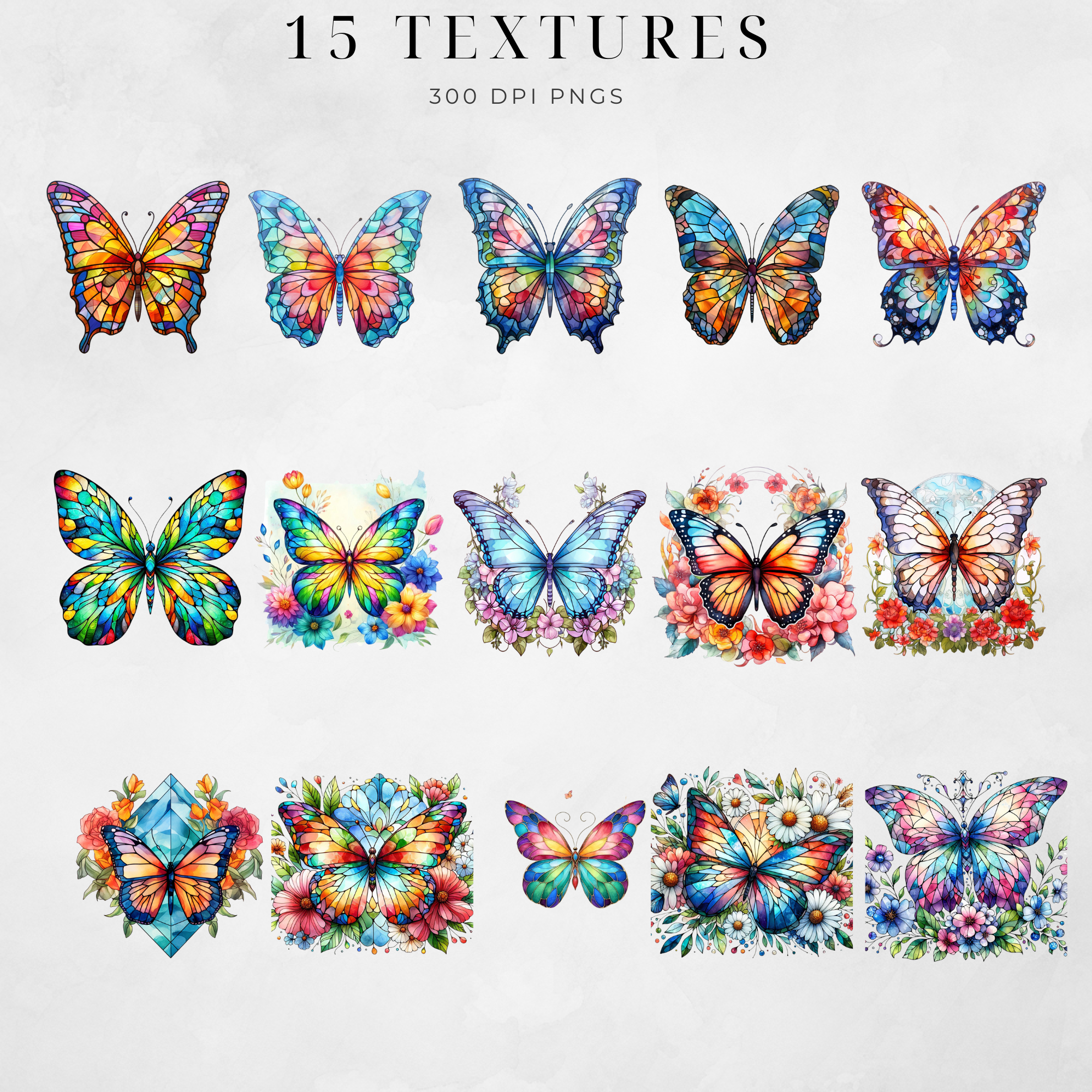 Mosaic Butterfly Clipart, Rainbow Watercolor Butterflies , Transparent png, Butterfly Wings, Commercial use