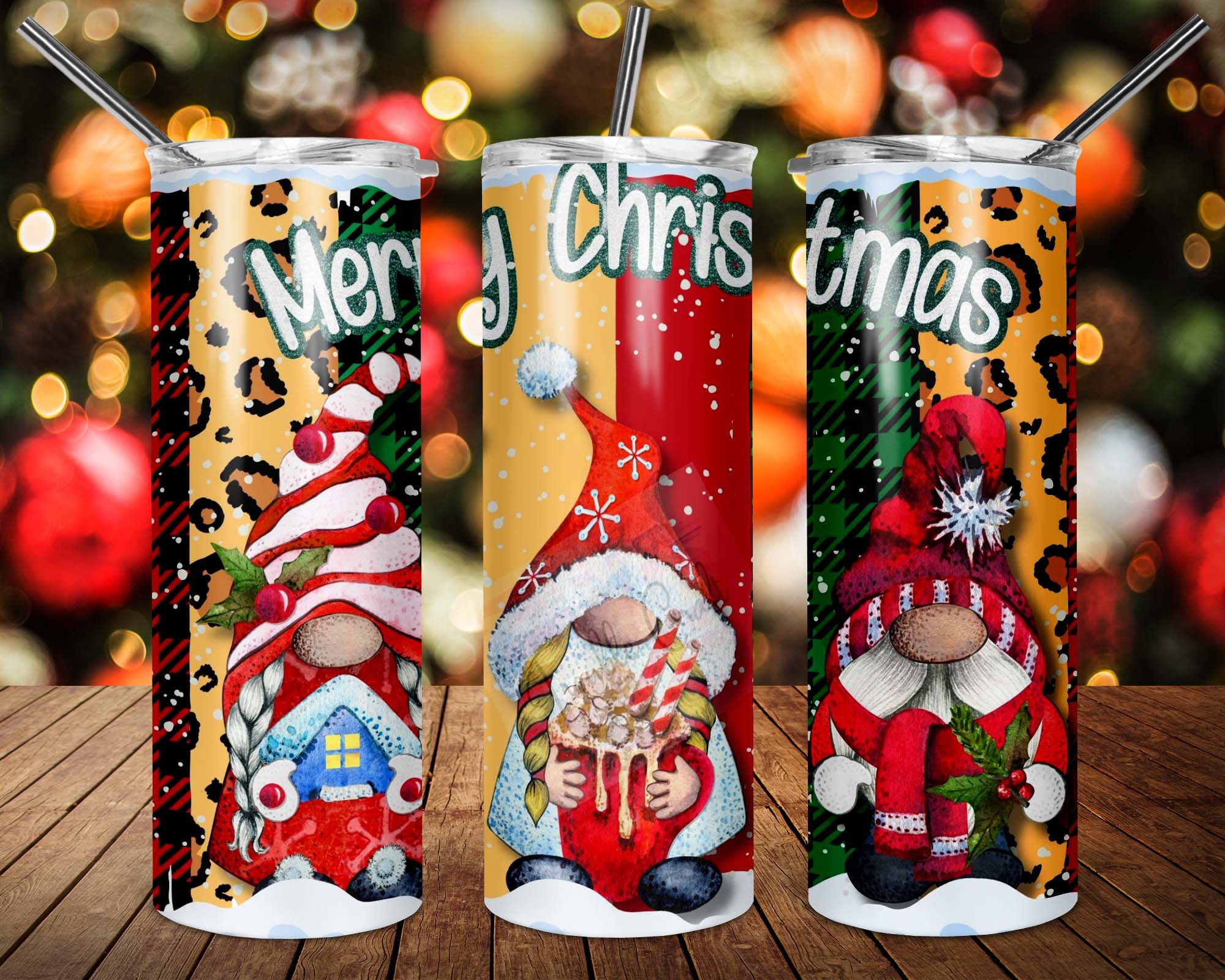 Gnomes Christmas Skinny Tumbler Sublimation Personalized With Straw and Lid